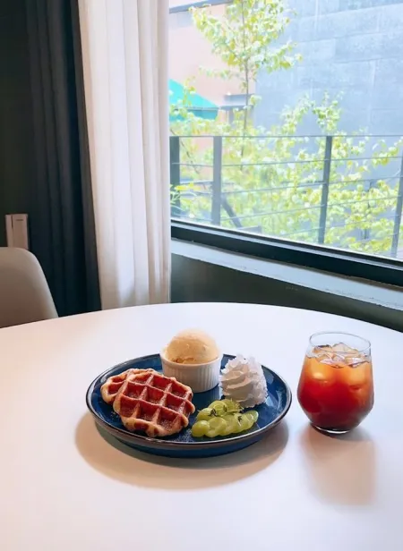 Everything on a waffle cafe
